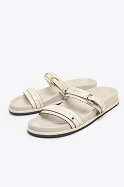 BUCKLED FLAT SLIDER SANDALS
