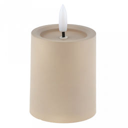 Свеча интерьерная, светодиодная на батарейках д6см h7,5(10)см, свет теплый, с мерцанием, матовый пластик, цвет бежевый, питание от 2-х батареек ААА (в комплект не входят) (Китай)