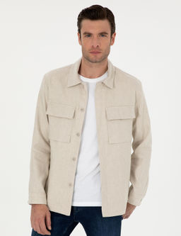Bej Slim Fit Keten Kar___ml_ Ceket G_mlek