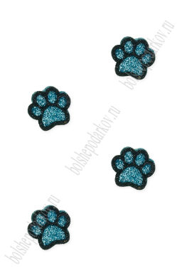 Лазерная вырубка из фетра с блесткой "Лапка" 2 см (10 шт) голубой/черный, несклеенная