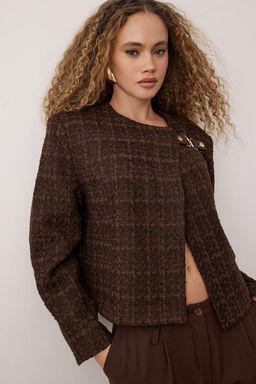 Kahverengi Aksesuar Kapamal? Dokuma Tuvit Ceket TWOAW26CE00069