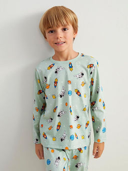 Bask?l? Erkek ?ocuk Pijama Tak?m?