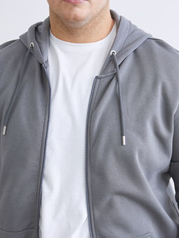B?y?k Beden Kap??onlu Erkek Kal?n Fermuarl? Sweatshirt