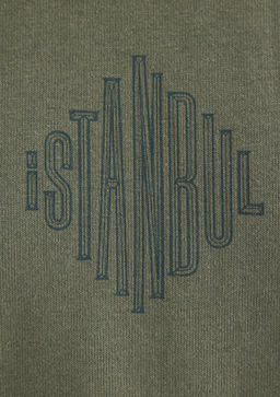 S?rt Bask?l? Haki Istanbul Tisort - Mavi фото 7