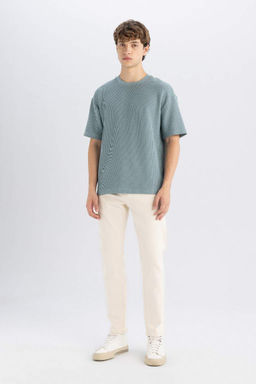 Футболка свободного покроя с круглым вырезом и короткими рукавами - Defacto фото 2