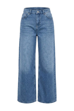 Premium Koyu Mavi %100 Pamuk Y_ksek Bel Ekstra Wide Leg Jeans TWOAW27JE00074