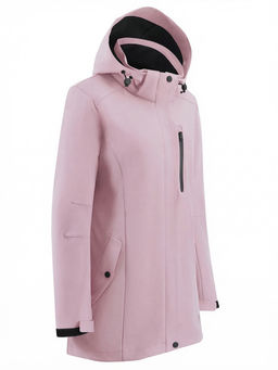 Парка женская софтшелл виндстоппер удлинённая с капюшоном розового цвета 9618_1R