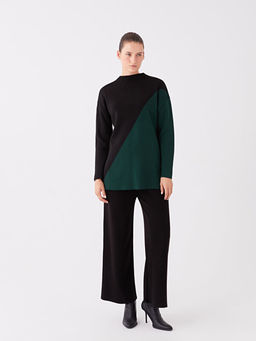 Beli Lastikli D?z Geni? Pa?a Kad?n Triko Pantolon