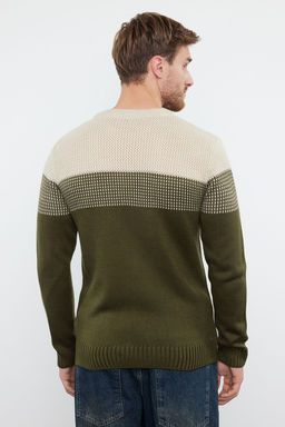 TRENDYOL MAN Bej Slim Fit Dar Kesim Bisiklet Yaka Renk Bloklu Kazak TMNAW21KZ0543 - Trendyolmilla фото 21