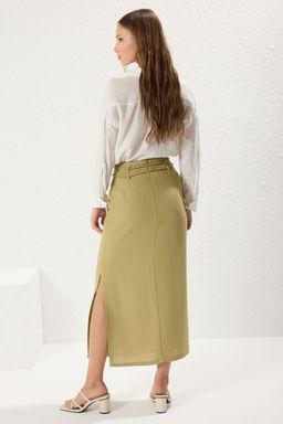 TRENDYOLMILLA Tas Kordon Kemerli Keten Kar?s?ml? Yandan Y?rtmacl? Maxi Boy Dokuma Etek TWOSS25ET00124 фото 13