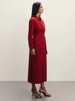 Платье из льна и хлопка с декоративной пряжкой / Zarina  фото 4