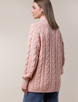 Удлиненный свитер фактурной вязки с узором косы - Vilatte фото 4