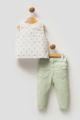 K_z Bebek Su Ye_ili _i_ek Desenli Dantel Yaka Ti__rt Jean Pantolon Tak_m 2li - U.s. polo assn фото 2