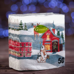 Цена за 5 шт. Салфетки новогодние бумажные Домики, 24?24 см, 50 шт.