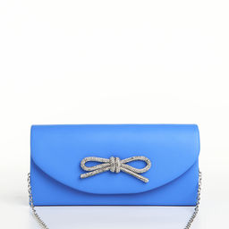 Сумка-клатч женская вечерняя на магните, на длинной цепочке, с декоративным бантом, синяя