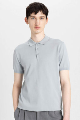 Slim Fit Dar Kesim K?sa Kollu Basic Duz Triko Polo Tisort - Defacto фото 3