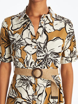 ?i?ekli Keten Kar???ml? G?mlek Elbise