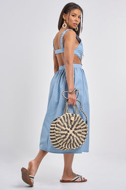 Сарафан льняной с разрезами серо-синий - Fly фото 14