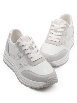 03-A1003-9 WHITE/LT. GRAY Кроссовки женские (натуральная кожа, натуральная замша)