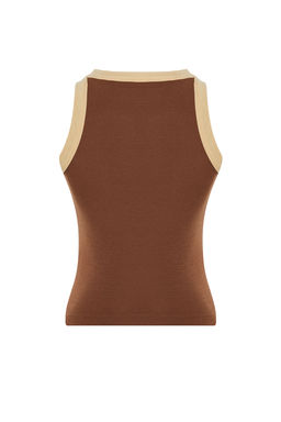 Kahverengi Halter Yaka Kontrast Biye Detayl? Fitilli Esnek Orme Atlet TWOSS24AL00027