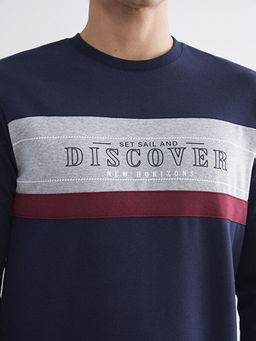 Bisiklet Yaka Uzun Kollu Bask?l? Erkek Sweatshirt