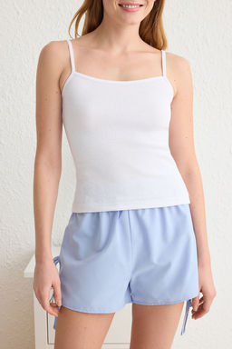 Trendyolmilla Gri-Pembe Pamuklu Baglamal? Ip Ask?l? Fitilli Sortlu Orme Pijama Tak?m? THMSS25PT00069  фото 9