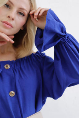 Длинное платье с открытыми плечами синее - Martichelli фото 5