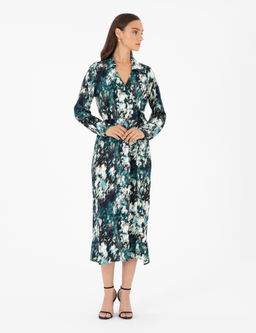 Koyu Ye_il Comfort Fit Dokuma Elbise