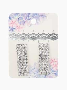 Серьги со стразами "Прямоугольник" 30*9мм, цвет белый в серебре