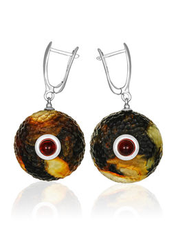 Яркие стильные серьги из натурального формованного янтаря Марс