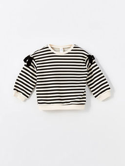 Bisiklet Yaka Uzun Kollu ?izgili K?z Bebek Sweatshirt