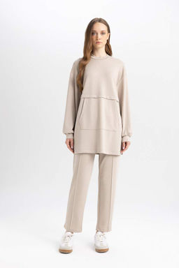 Толстовка-туника стандартного кроя с круглым вырезом - Defacto фото 2