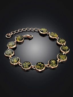 Стильный браслет из золоченого серебра и натурального янтаря зелёного цвета Фурор - Амберхолл фото 2