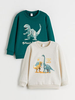 Dinozor Bask?l? Erkek ?ocuk Sweatshirt 2li