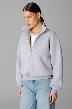 Арт. 1904 Свитшот женский с начесом полузамок 42-50 (5 шт) Цвет:серый меланж - Калинка фото 8