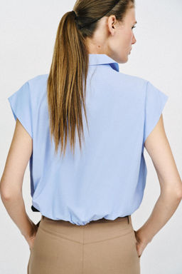 CAMISA CORTA GLOBO / Azul claro - Zara фото 4