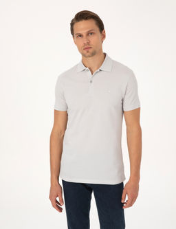 A__k Gri Slim Fit %100 Pamuk K_vr_lmaz D__meli Polo Yaka Basic Ti__rt