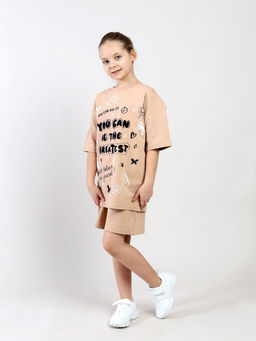CSJG 90287-31-433 Комплект для девочки (футболка, шорты),бежевый