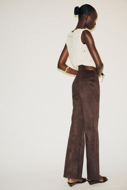 STADDED FAUX SUEDE FLARE TROUSERS - Zara фото 6