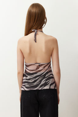 Gri Animal Desenli Boyundan Baglamal? Regular/Normal Kal?p F?rf?r Detayl? Orme Bluz TWOSS24BZ00498 - Trendyolmilla фото 5