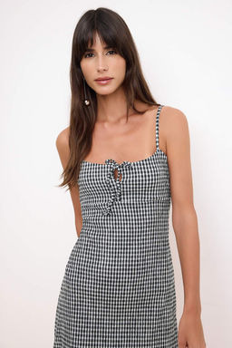 Siyah Ekose A-Kesim/Can Form Ask?l? Straplez Kolsuz Mini Dokulu Orme Elbise TWOSS26EL00260