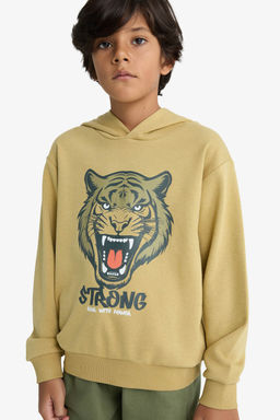 Kap__onlu Bask_l_ Sweatshirt Erkek _ocuk