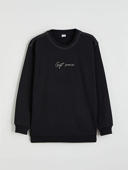 Bask?l? Erkek ?ocuk Kal?n Sweatshirt