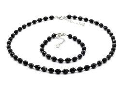 Бусы и браслет из турмалина шерл граненые 6*8мм, 44см, 19см Радуга камня