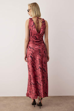 K?rm?z? A-Kesim Degaje Yaka Saten Maxi S?k Elbise TPRSS25EL00318 - Trendyolmilla фото 13