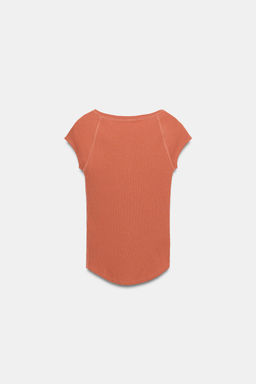 CAMISETA BOTONES CON LINO / Terracota - Zara фото 6