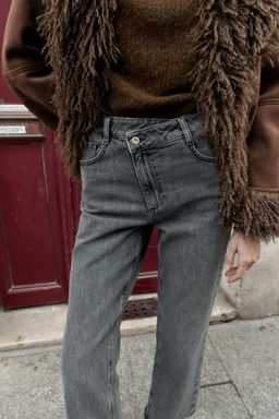 JEANS Z1975 STRAIGHT TIRO ALTO CINTURA CRUZADA / Gris oscuro - Zara фото 3