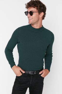 TRENDYOL MAN Ekru Slim Fit Pamuklu Yar?m Bal?kc? Yaka Fitilli Orgu Kazak TMNAW21KZ0568