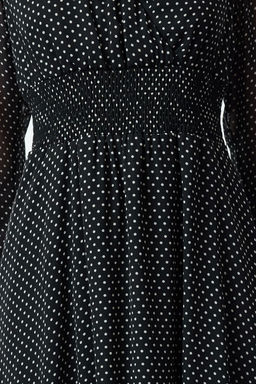 Trendyolmilla Siyah Puantiyeli A Kesim Kruvaze Yaka Mendil Etek Detayl? Astarl? Sifon Dokuma Elbise TWOAW25EL00343  фото 4