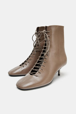 LEATHER LACE-UP ANKLE BOOTS - Zara фото 4